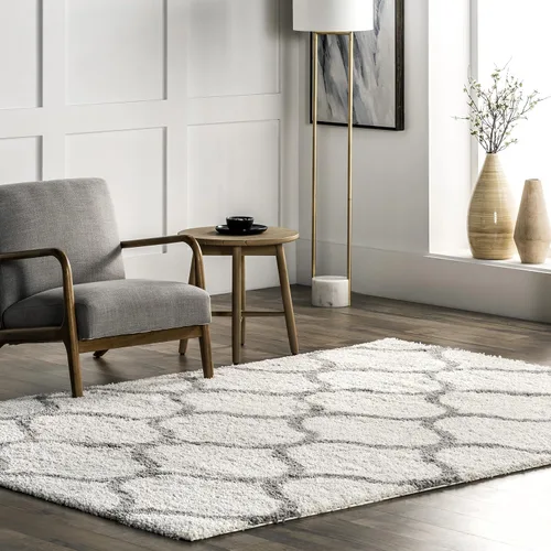 Vista 11 de nuLOOM Tess Alfombra de Área Shag Marroquí - Alfombra Shag Corredor 2x8 Pies Moderna/Contemporánea Blanco/Gris para Sala de Estar Dormitorio Comedor