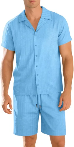 Vista 5 de RTRDE Men's 2 Piece Outfits Cuban Guayabera Short Sleeve Shirts and Summer Beach Vacation Sets, M-3XL