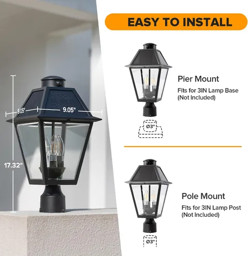 Vista 7 de LUTEC Lámpara de poste solar al aire libre con sensor de movimiento, luz de poste impermeable del atardecer al amanecer con tres modos, accesorios