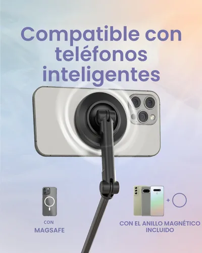 Vista 6 de KraftGeek Trípode magnético para teléfono con palo selfie automático de 66'' para iPhone MagSafe – con control remoto, trípode portátil para Negro