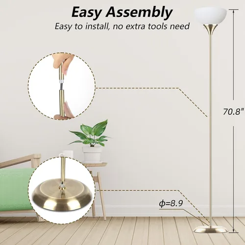 Vista 3 de RISLG Lámpara de pie, lámparas de pie LED para sala de estar, pantalla blanca resistente a las caídas, interruptor giratorio, lámpara alta de metal