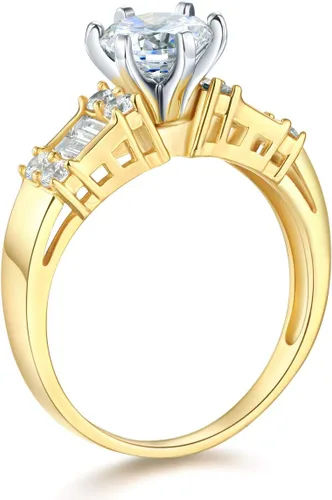 Vista 3 de Anillo de compromiso 14K oro SÓLIDO amarillo o blanco y set de 2 unidades de anillos de bodas
