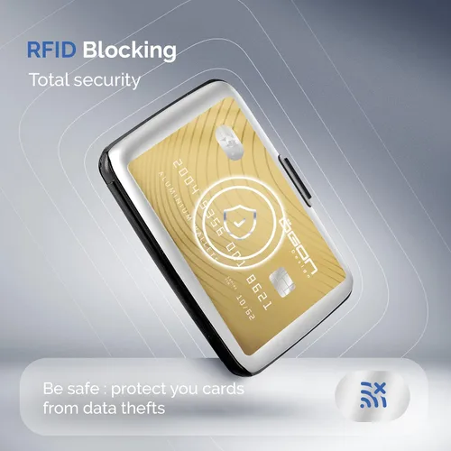 Vista 16 de ÖGON -DESIGNS- Portatarjetas de aluminio, protección RFID contra fraude y desmagnetización, billetera compacta, funda inteligente modelo STOCKHOLM V1