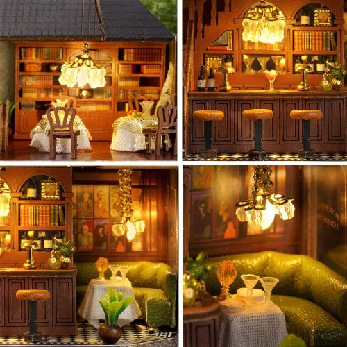 Vista 6 de Kit de Muebles de Casa de Muñecas de Madera en Miniatura DIY, Mini Casa de Muñecas Hecha a Mano con LED, Escala 1:24, Juguetes de Artesanías