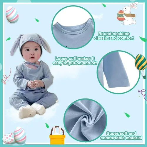 Vista 3 de AIKSIWAI Trajes de Pascua para bebés y niñas con gorro de conejo