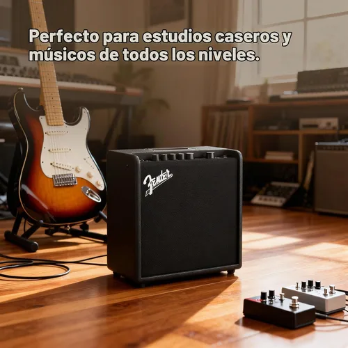 Vista 3 de Fender Mustang LT25 - Amplificador combinado de guitarra con cable y paquete exclusivo de púas de 12 piezas de Austin Bazaar