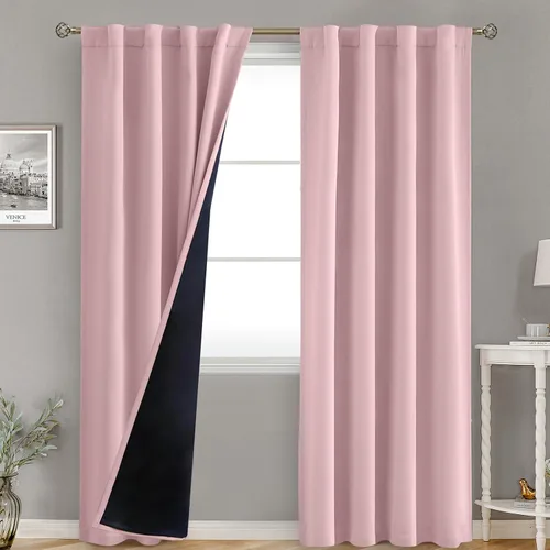 Vista 80 de BGment Cortinas 100% opacas beige de 63 pulgadas de largo con forro aislante térmico, bolsillo para varilla y lengüeta trasera de doble capa