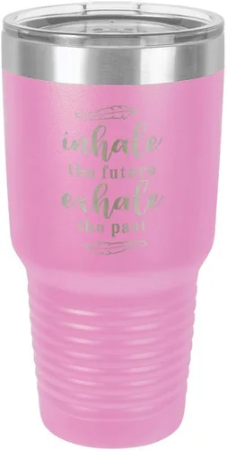 Vista 10 de INHALE EL FUTURO EXHALE EL PASTO Grabado 30 oz Vaso con paja y tapa superior deslizante de acero inoxidable taza de viaje de acero inoxidable 's