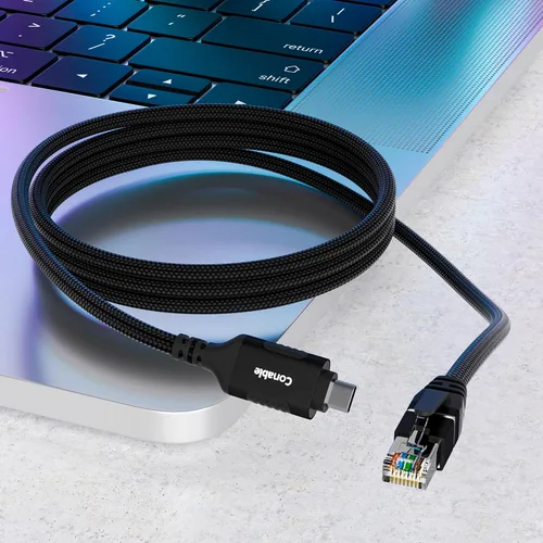 Vista 7 de Cable Ethernet a USB C de 1 pie, adaptador de red LAN de Internet tipo C a RJ45, Gigabit, trenzado, conectado directamente, Thunderbolt 4/3