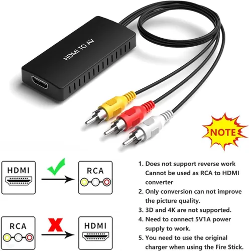 Vista 5 de Dingsun Convertidor HDMI a RCA, AV HDMI a adaptador de TV antiguo compatible con Apple, Xiaomi Mi, Android TV Box, Roku, Fire Stick, DVD