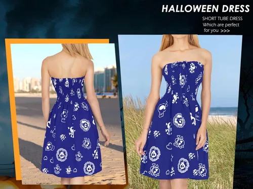 Vista 4 de LA LEELA Vestido de playa para mujer, verano, fiesta de Halloween, cuello halter, pirata caribeño, longitud hasta la rodilla, vestido fruncido