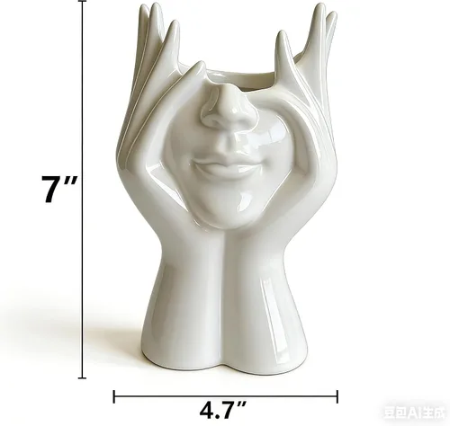 Vista 7 de Soporte decorativo para brochas de maquillaje facial, diseño de escultura de cerámica blanca, 7 x 4.7 pulgadas, organizador de cosméticos