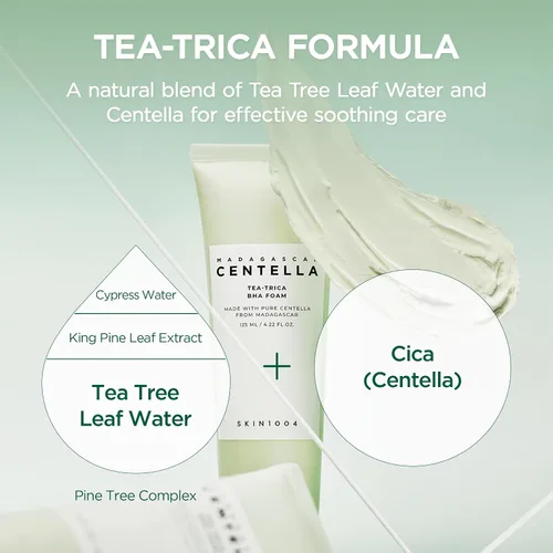 Vista 4 de SKIN1004 Tea-Trica BHA Foam 4.22 fl.oz, 125ml, removedor de maquillaje, limpiador facial coreano con Centella Asiática y árbol de té, limpiador