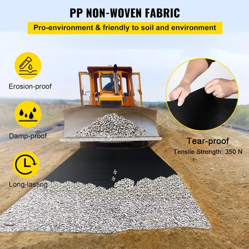 Vista 3 de VEVOR Tela de Geotextil para Paisajismo, 3 pies x 100 pies 4 oz, PP No Tejido con Resistencia a Tracción de 350N y Capacidad de Carga de 440N