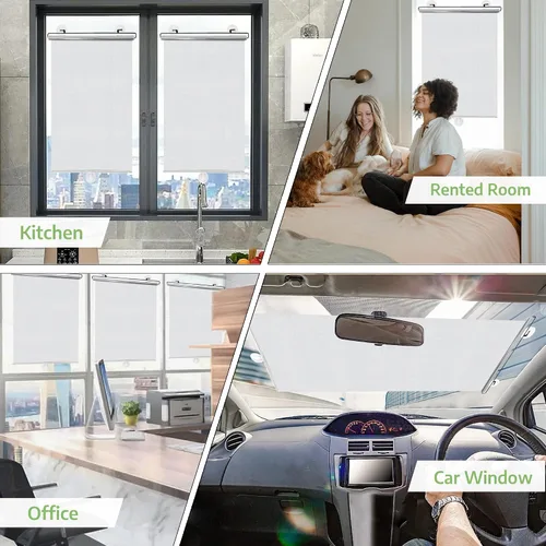 Vista 5 de No-Drilling Blackout Blind Shade with 3 Suction Cups, Temporary Portable Roller Window Curtain for Home Office Car, Silver 95% Shade W15.7 x L23.6