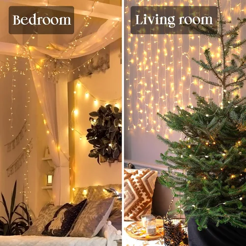Vista 4 de Selarlyt 100 luces LED de Navidad para interiores y exteriores, luces blancas cálidas para árbol de Navidad, cable transparente, 39 pies, tira