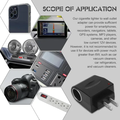 Vista 6 de Convertidor de CA a CC, Adaptador de Encendedor de Cigarrillos a Enchufe de Pared, Accesorios para Coche para Transformador de Suministro