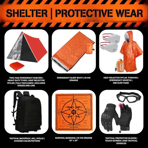 Vista 3 de Kit de supervivencia de 48 horas – 228 piezas de equipo de supervivencia y suministros, mochila de emergencia de 45 L, primeros auxilios, filtro