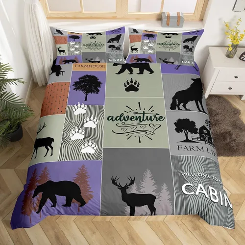 Vista 8 de Manfei Juego de funda de edredón de aventura, tamaño individual, funda de edredón rústica con 1 funda de almohada, juego de ropa de cama de retazos