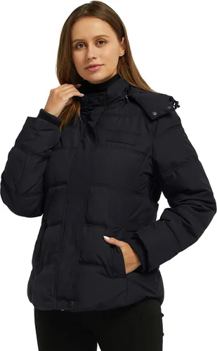 Vista 3 de Wantdo Abrigo de invierno cálido con capucha para mujer, chaqueta acolchada gruesa con capucha extraíble