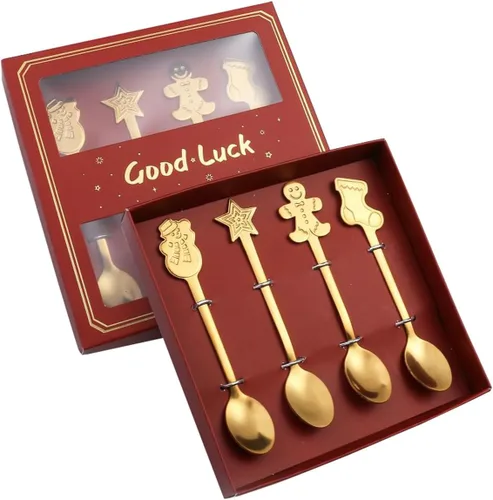 Vista 10 de Juego de cucharas de Navidad, cuchara de café creativa de acero inoxidable, cucharas de té de Navidad para revolver, mezclar, batidos, mermelada
