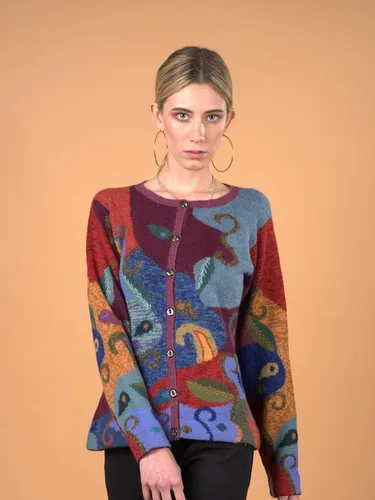 Vista 3 de Cárdigan 100% de alpaca para mujer, bordado, acabado de ganchillo. Tabla de tallas de EE. UU. para un gran ajuste. ISIDRA
