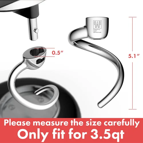 Vista 6 de KitchenAid - Gancho para masa en espiral de 3.5 cuartos de galón de capacidad, accesorios de acero inoxidable pulido 18/8, sin revestimiento, apto