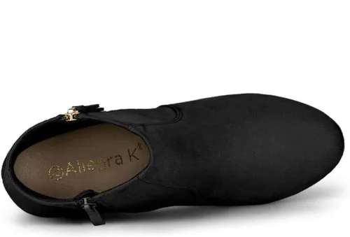 Vista 5 de Allegra K Botines de tacón grueso con cremallera lateral y plataforma baja para mujer