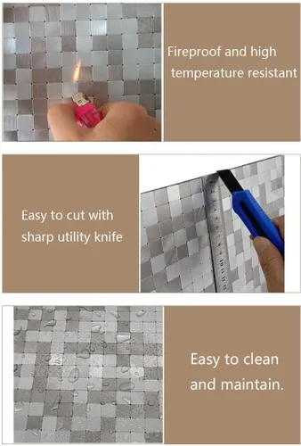 Vista 5 de XUANINY 10 hojas de azulejos de aluminio de superficie negra para loseta en muro para cocina