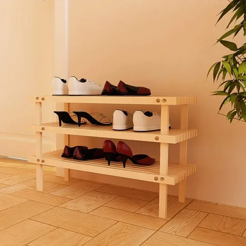 Vista 3 de Zapatero de madera, soporte de flores de pie, banco de almacenamiento, organizador de zapatos, gabinete de tela no tejida, estantes apilables