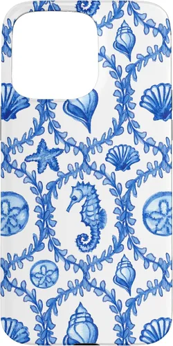 Vista 28 de iPhone 16 Coastal Granddaughter Blue Shells Starfish Seahorse Preppy Case