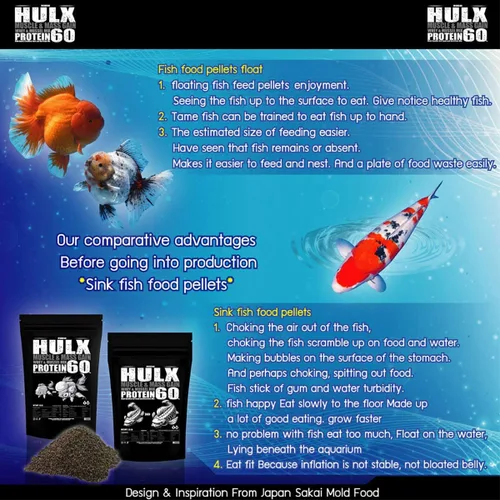 Vista 6 de HULX Goldfish - Pellets de hundimiento de alimentos para gran músculo y aumento de peso masivo, suero mezclado con alto contenido de proteínas, 60%