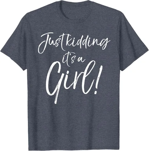 Vista 72 de Camiseta divertida de revelación de género Blue Trick Just Kidding It's a Girl!, Azul / Patchwork, S Azul Pastel