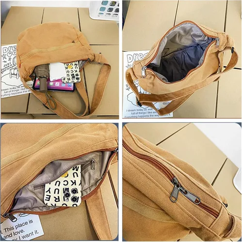 Vista 4 de KlaOYer Bolso bandolera de lona grande tipo hobo para la escuela, bolso bandolera con bolsillo para mujeres y hombres