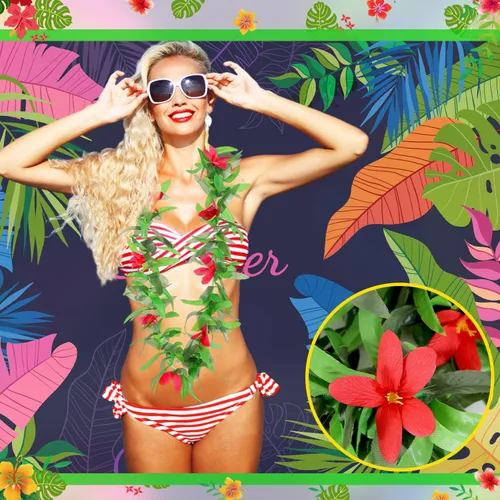 Vista 4 de Besutolife Hawaiian Luau Leis - Collares de flores artificiales tropicales para graduación, disfraz de Hula para fiesta en la playa, fiesta hawaiana