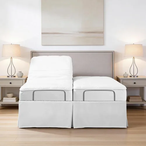 Vista 5 de Falda de Cama Bed Maker's Never Lift Your Mattress para Camas Ajustables, Esquinas Divididas, Caída de 15 Pulgadas, King, Blanco
