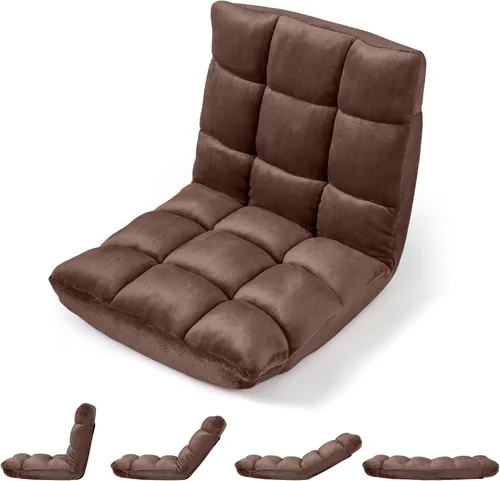 Vista 16 de Giantex Silla plegable de suelo con soporte para el respaldo, 14 posiciones ajustables, cama acolchada, sillón reclinable, sillas de video para Negro