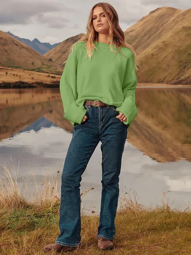 Vista 88 de LOGENE Suéter de gran tamaño para mujer, cuello redondo, manga larga, suave, mullido, suéter de punto 2025 para otoño e invierno