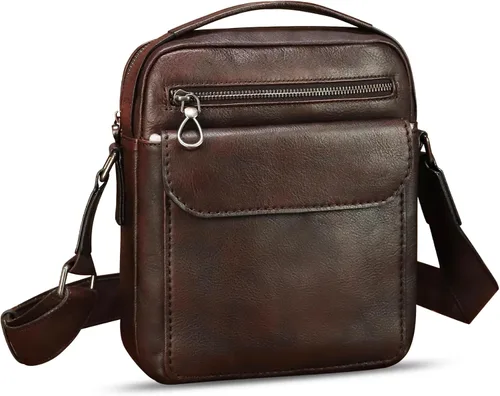 Vista 2 de Bolso de mensajero de cuero genuino para hombre, bolso cruzado de hombro, bolso vintage para hombre