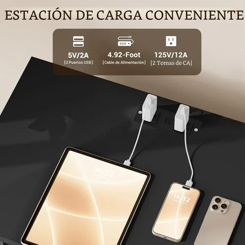 Vista 5 de BORNOON Mesita de noche de 30.5" con estación de carga, cómoda de dormitorio acanalada de 3 cajones, cómoda de madera junto a la cama con tomas