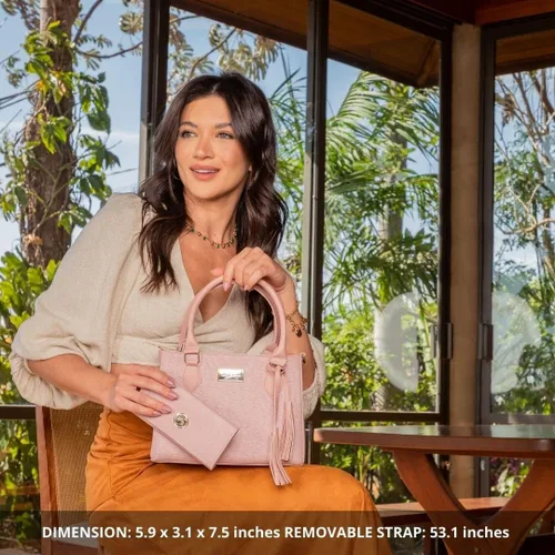 Vista 4 de WilliBags Conjunto de moda para mujer bolsa de mano convertible + cartera, correa extraíble, bolsa con asa superior, bolsos, bolsa 2 piezas