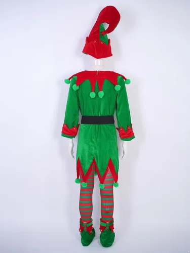 Vista 6 de Jugaoge Disfraz de elfo navideño para niños, disfraz de Santa Claus para niños y niñas, traje festivo