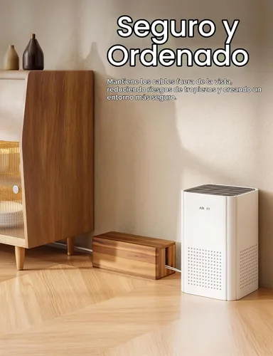 Vista 6 de Caja de gestión de cables de madera de acacia TIDITA con borde redondo - Caja organizadora de cables de madera de 40.6 cm de largo para ocultar