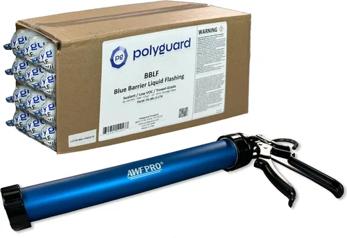 Vista 11 de POLYGUARD Blue Barrier Liquid Flashing Paquete de 12 tubos de salchicha de 20 onzas. Sistema de barrera de aire resistente a la intemperie alrededor