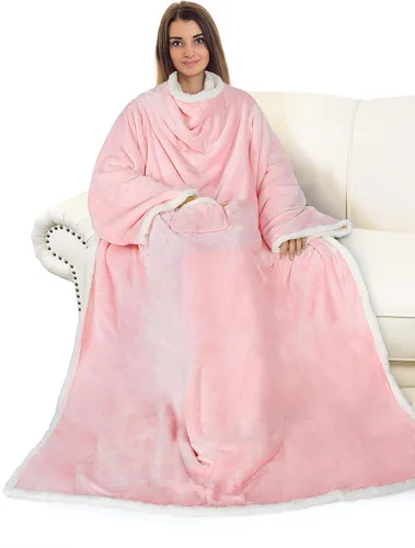 Vista 19 de Catalonia - Manta de forro polar tipo sherpa con mangas, súper suave, cálida y cómoda, de gran tamaño, de forro polar y microplush, con mangas
