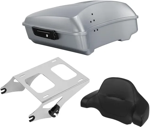 Vista 46 de TCT-MOTORPARTS Atlas Silver Metálico Maletero de Viaje Modificado con Respaldo y Montaje en Rack Adecuado para Harley Touring 14-25 Street Glide