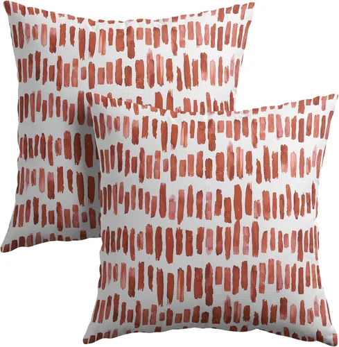 Vista 15 de Juego de 2 fundas de almohada de rayas negras para exteriores, 16 x 16 pulgadas, diseño geométrico de rayas abstractas, algodón y lino, cuadradas