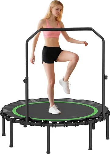 Vista 11 de Trampolín de fitness plegable de 40/48 pulgadas, mango de espuma ajustable, rebote silencioso y estable para gimnasio en casa, niños y adultos