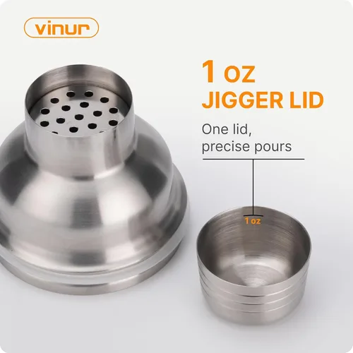 Vista 3 de VINUR Coctelera aislada, coctelera de Martini aislada al vacío de acero inoxidable de 20 onzas con colador integrado y tapa jigger para camarero