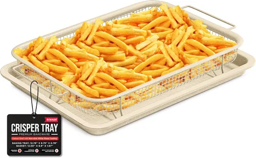 Vista 8 de Bakken Swiss - Bandeja para freidora de aire, 2 en 1, antiadherente, de cobre, con malla elevada, ideal para horno, para hornear y alimentos